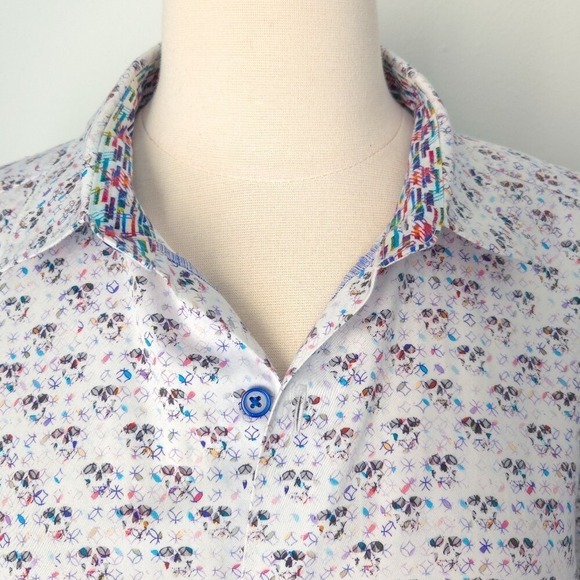NWOT Robert Graham White Blue Skull Faces Button-Down Short-Sleeve Shirt- Men XL - Picture 3 of 8